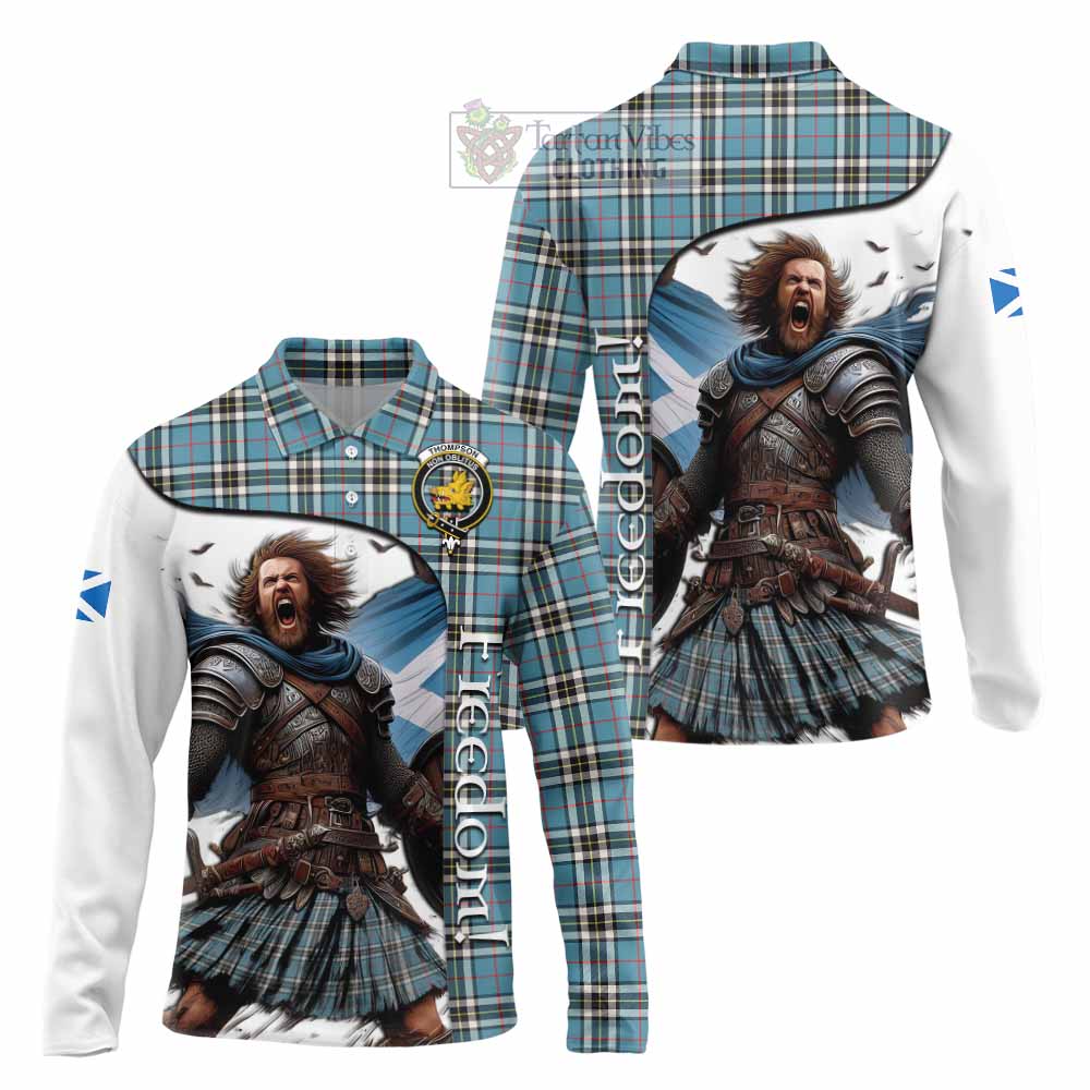 Tartan Vibes Clothing Thompson (Thomson) Crest Tartan Long Sleeve Polo Shirt Inspired by the Freedom of Scottish Warrior