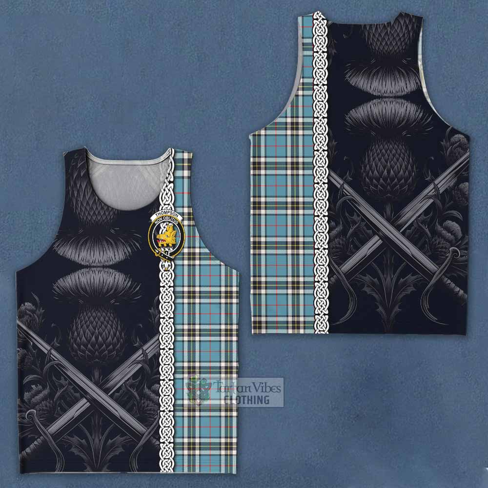 Tartan Vibes Clothing Thompson (Thomson) Tartan Men's Tank Top with Family Crest Cross Sword Thistle Celtic Vibes