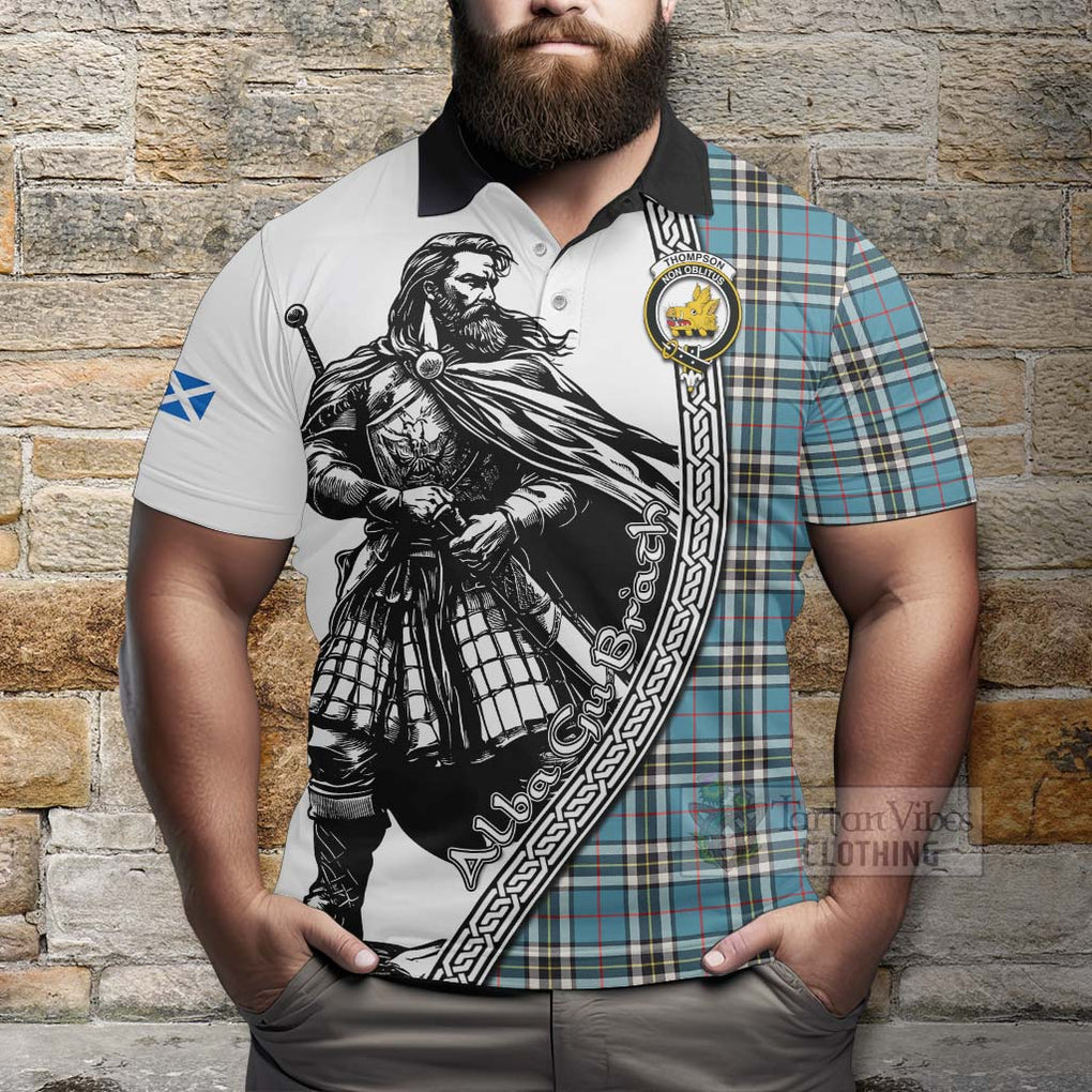 Thompson (Thomson) Tartan Clan Crest Polo Shirt with Highlander Warrior Celtic Style - Tartan Vibes Clothing