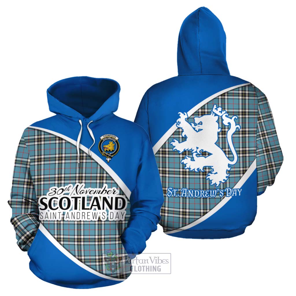 Tartan Vibes Clothing Thompson (Thomson) Family Crest Tartan Cotton Hoodie Celebrate Saint Andrew's Day in Style