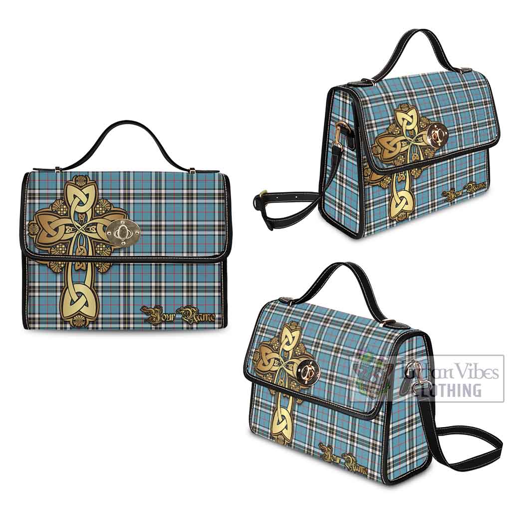 Tartan Vibes Clothing Thompson (Thomson) Tartan Waterproof Canvas Bag Golden Thistle Celtic Cross Style