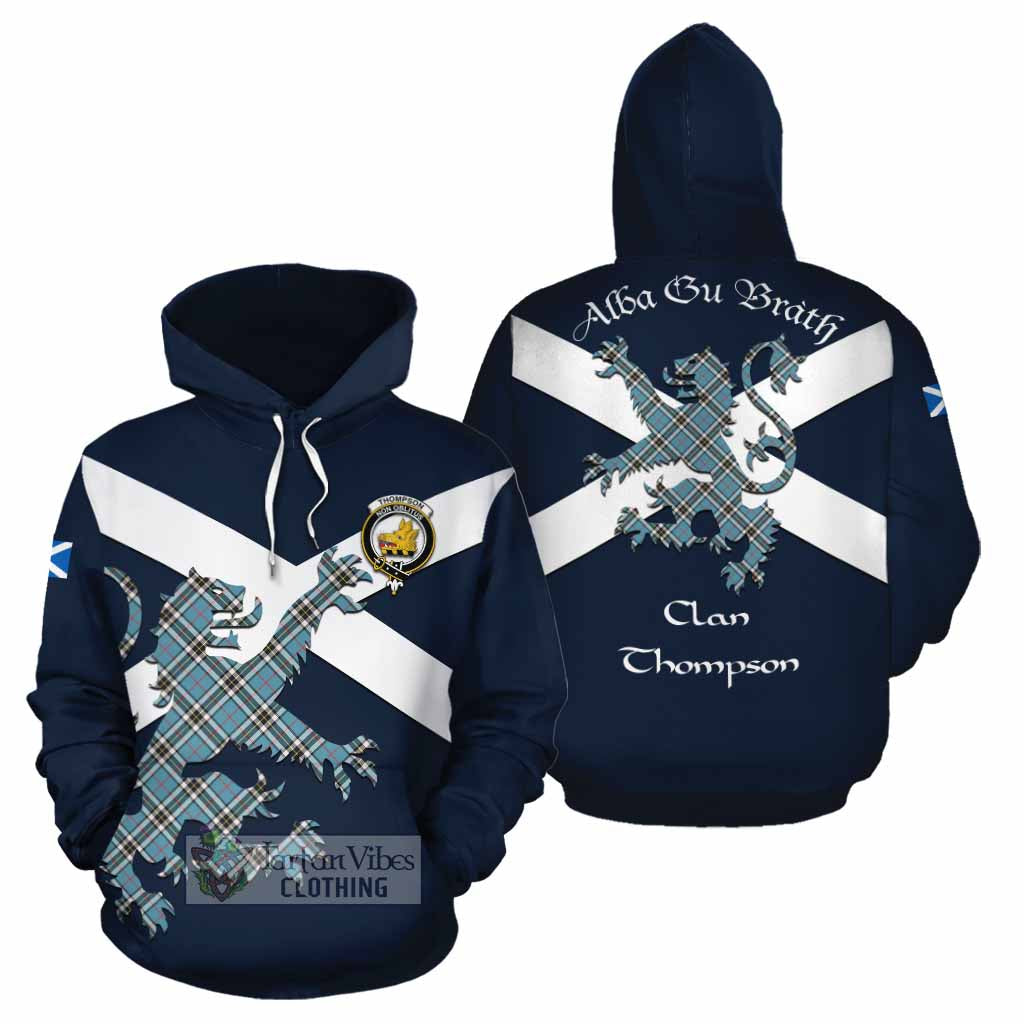 Tartan Vibes Clothing Thompson (Thomson) Tartan Lion Rampant Cotton Hoodie Proudly Display Your Heritage with Alba Gu Brath and Clan Name