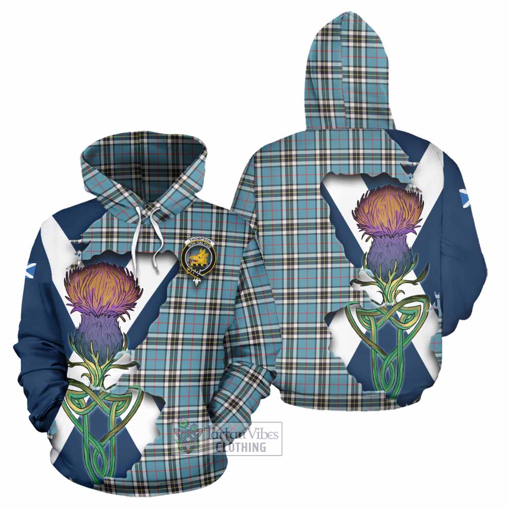 Tartan Vibes Clothing Thompson (Thomson) Tartan Family Crest Hoodie Scottish Thistle Celtic Inspired