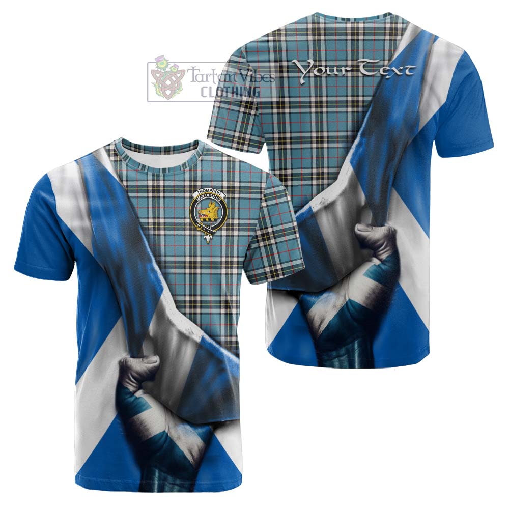 Tartan Vibes Clothing Thompson (Thomson) Tartan Cotton T-shirt with Family Crest Scotland Patriotic Style