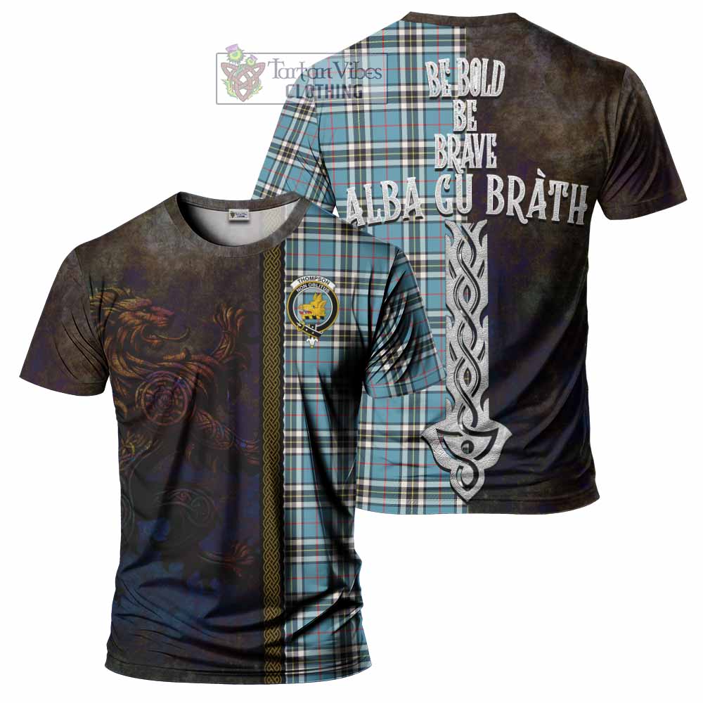 Tartan Vibes Clothing Thompson (Thomson) Tartan Family Crest T-Shirt Alba Gu Brath Be Brave Lion Ancient Style