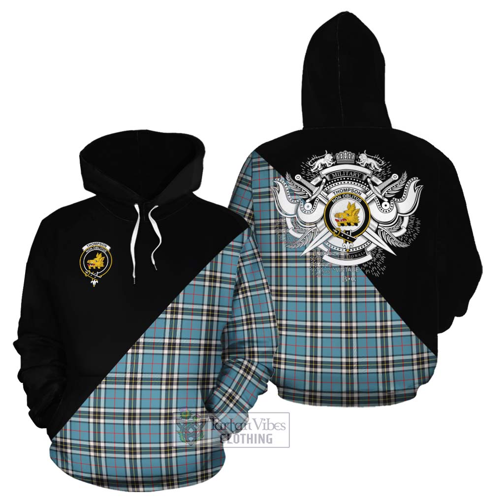 Tartan Vibes Clothing Thompson (Thomson) Tartan Cotton Hoodie with Family Crest and Military Logo Style