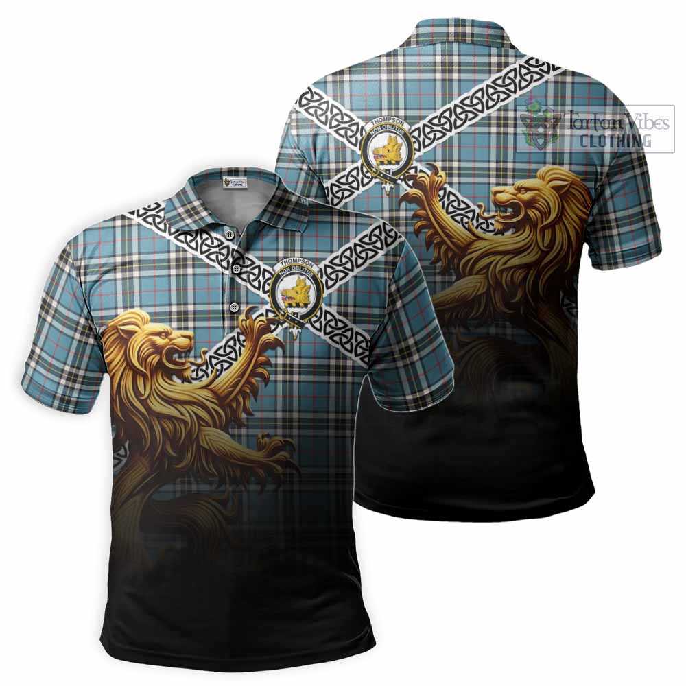 Tartan Vibes Clothing Thompson (Thomson) Crest Tartan Polo Shirt with Golden Lion Emblem Celtic Style