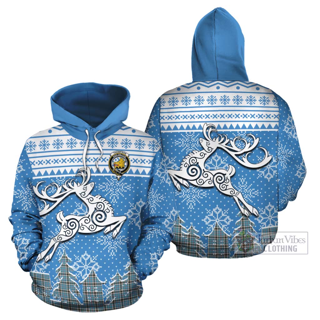Tartan Vibes Clothing Thompson (Thomson) Clan Christmas Cotton Hoodie Celtic Reindeer Style