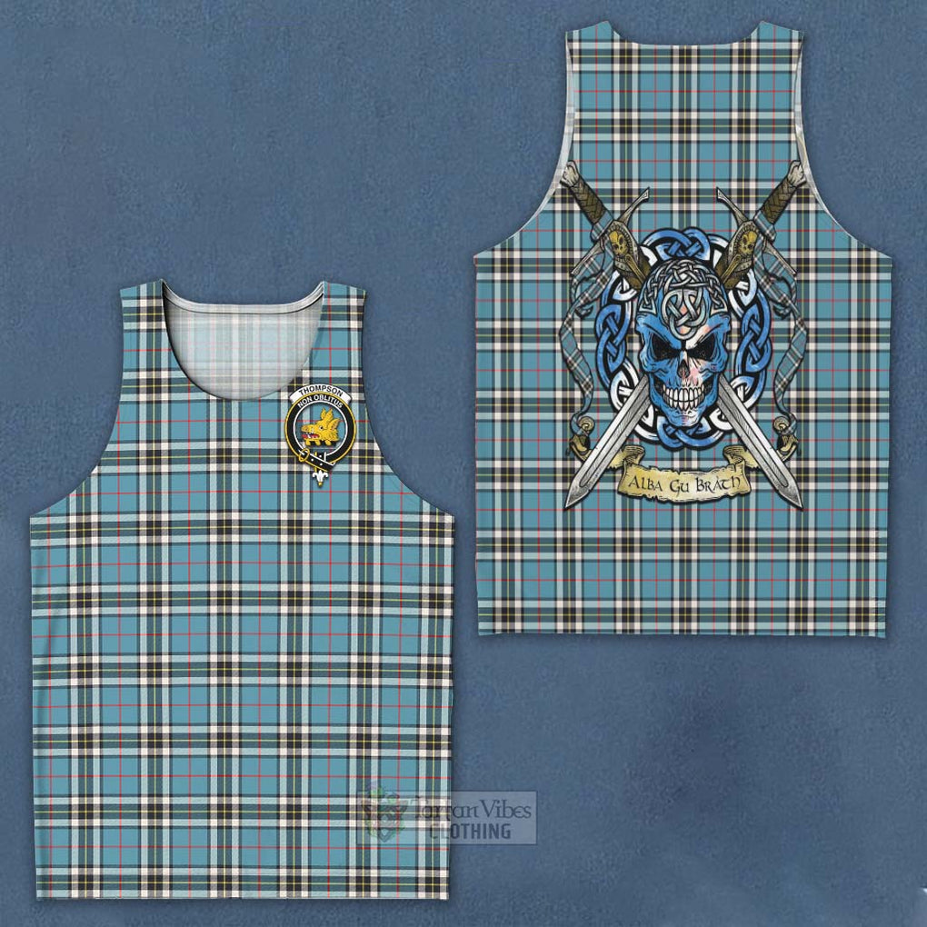 Tartan Vibes Clothing Thompson (Thomson) Tartan Men's Tank Top with Family Crest Celtic Skull Style