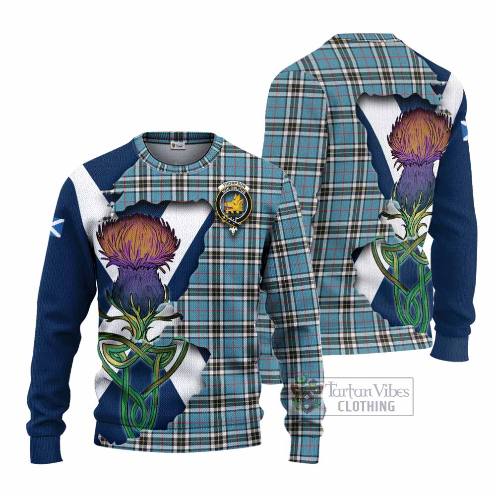 Tartan Vibes Clothing Thompson (Thomson) Tartan Family Crest Knitted Sweater Scottish Thistle Celtic Inspired