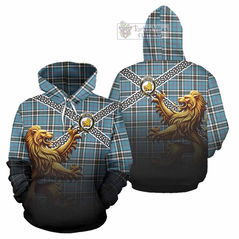 Tartan Vibes Clothing Thompson (Thomson) Crest Tartan Hoodie with Golden Lion Emblem Celtic Style
