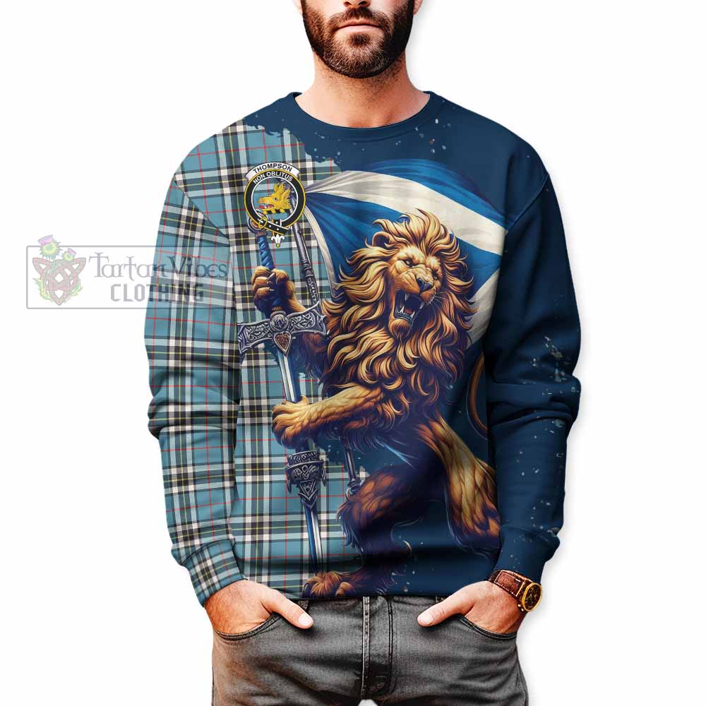 Tartan Vibes Clothing Thompson (Thomson) Tartan Family Crest Sweatshirt with Scottish Majestic Lion