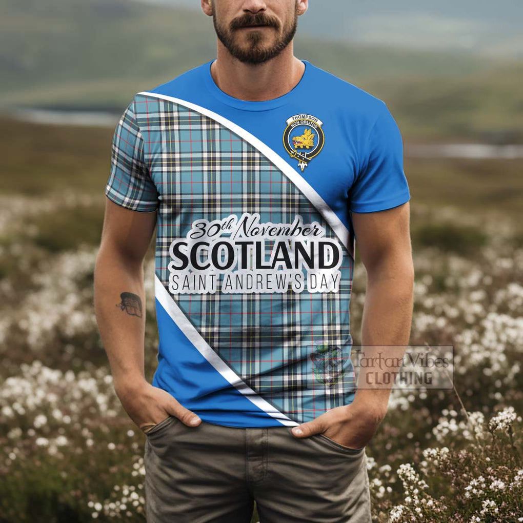 Tartan Vibes Clothing Thompson (Thomson) Family Crest Tartan T-Shirt Celebrate Saint Andrew's Day in Style