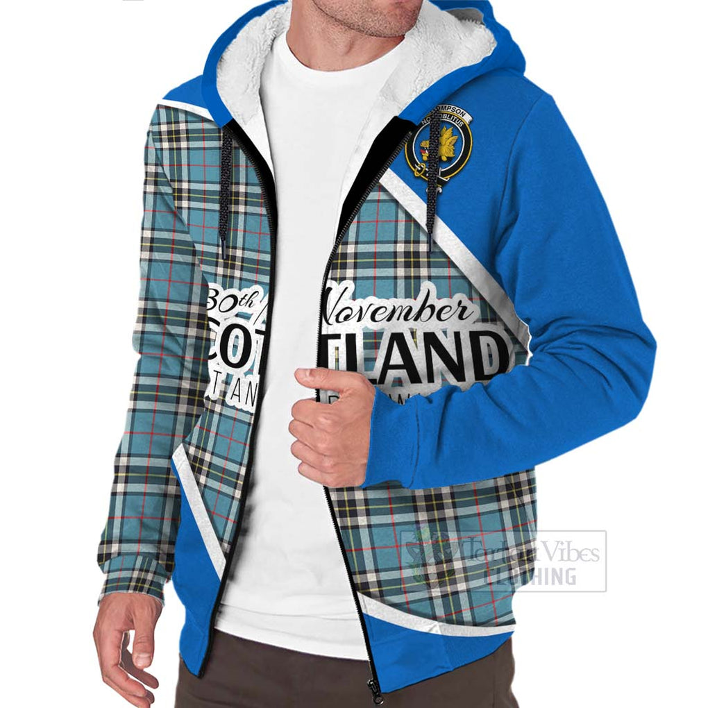Tartan Vibes Clothing Thompson (Thomson) Family Crest Tartan Sherpa Hoodie Celebrate Saint Andrew's Day in Style