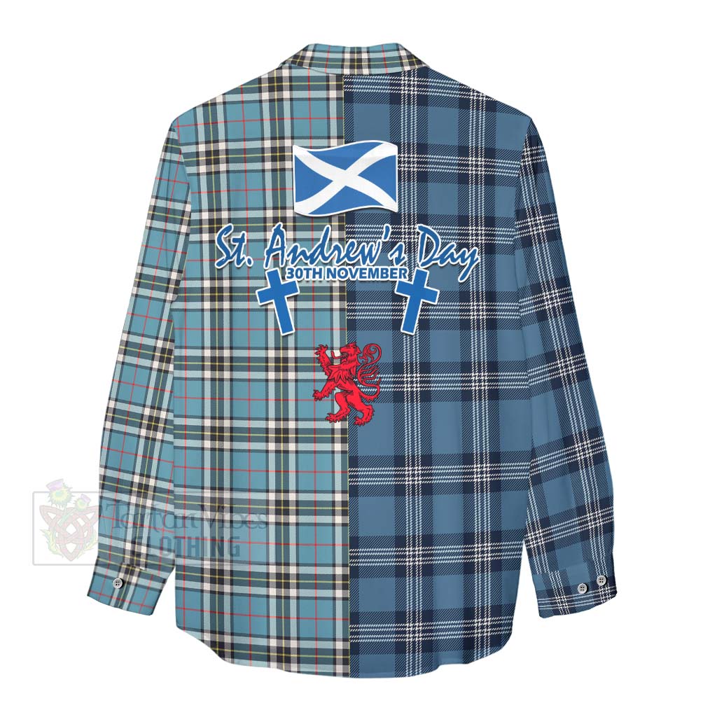 Tartan Vibes Clothing Thompson (Thomson) Tartan Women's Casual Shirt Happy St. Andrew's Day Half Tartan Style
