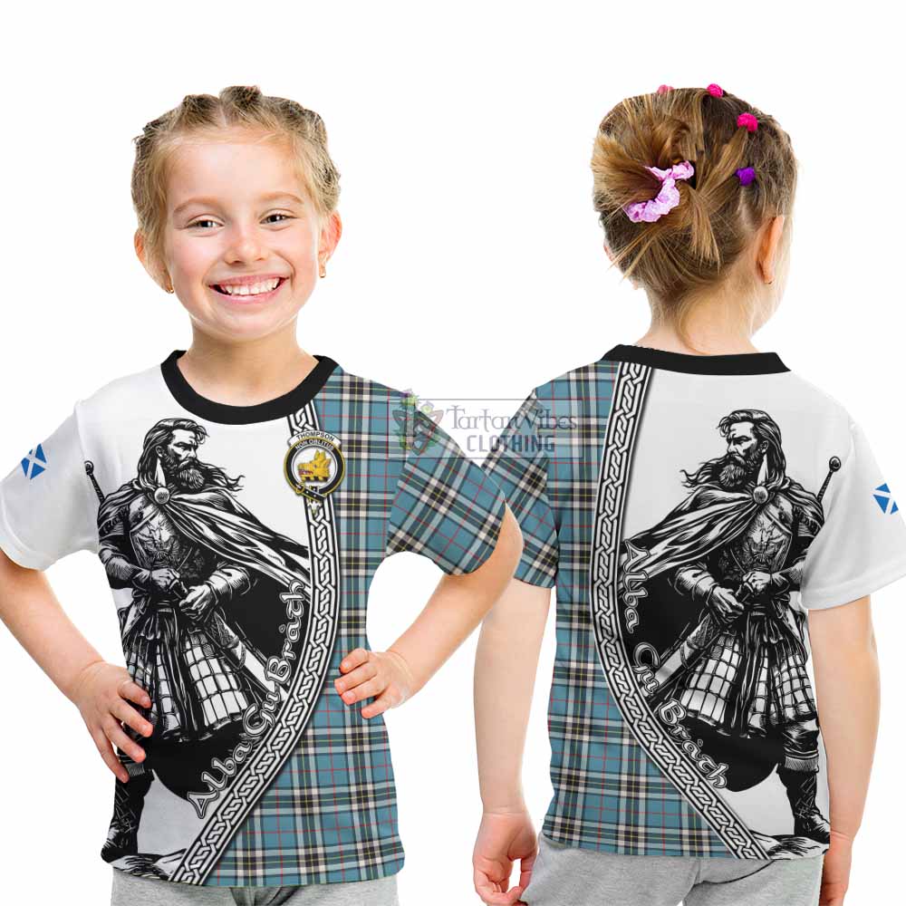 Thompson (Thomson) Tartan Clan Crest Kid T-Shirt with Highlander Warrior Celtic Style