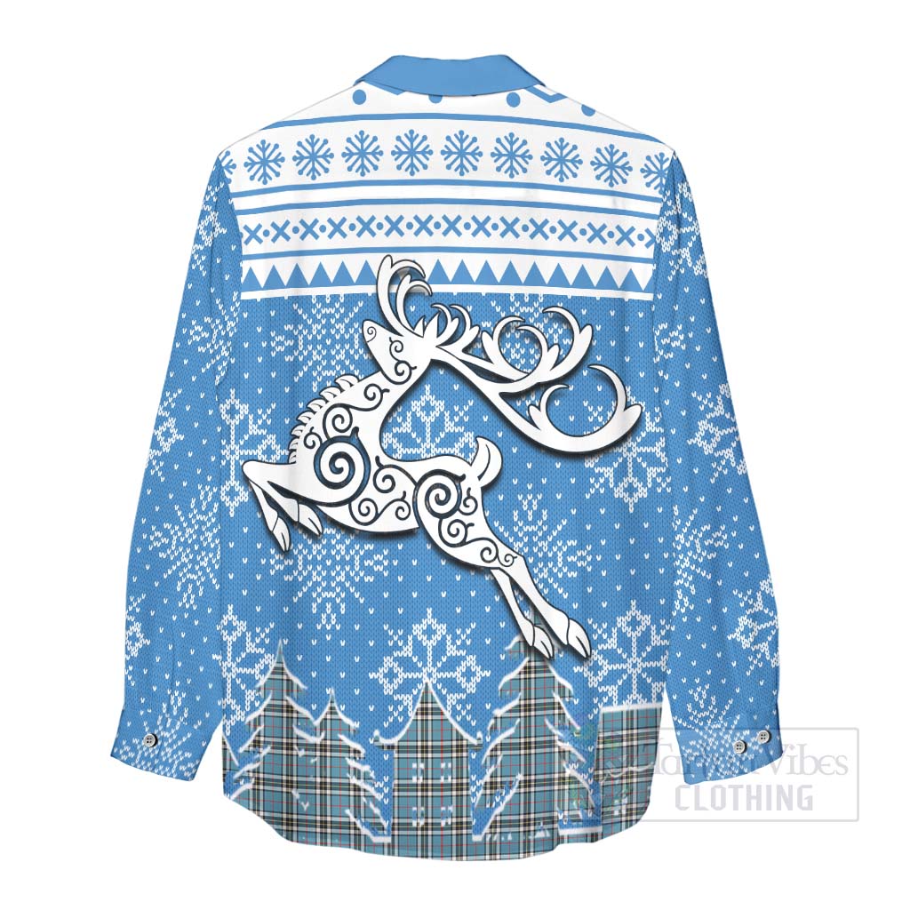 Tartan Vibes Clothing Thompson (Thomson) Clan Christmas Women's Casual Shirt Celtic Reindeer Style
