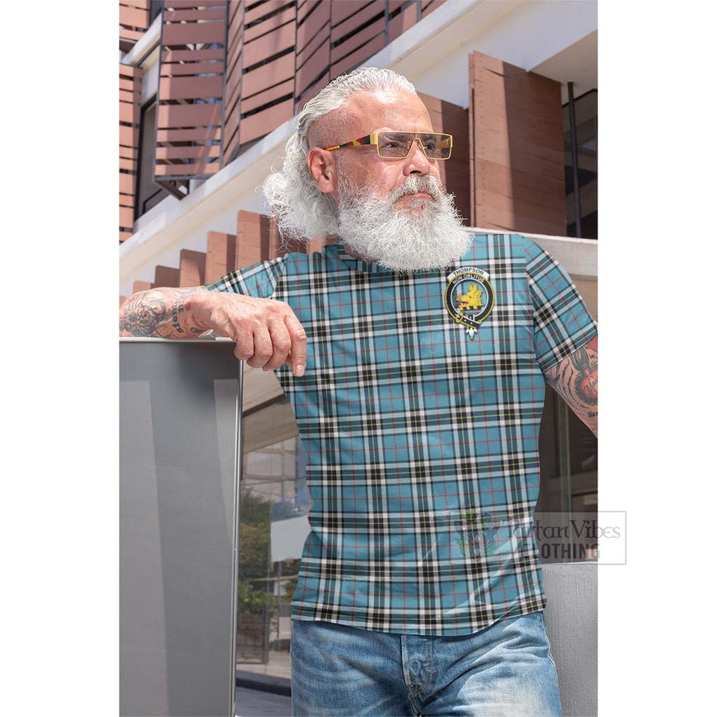 Tartan Vibes Clothing Thompson (Thomson) Tartan Cotton T-shirt with Family Crest Celtic Skull Style