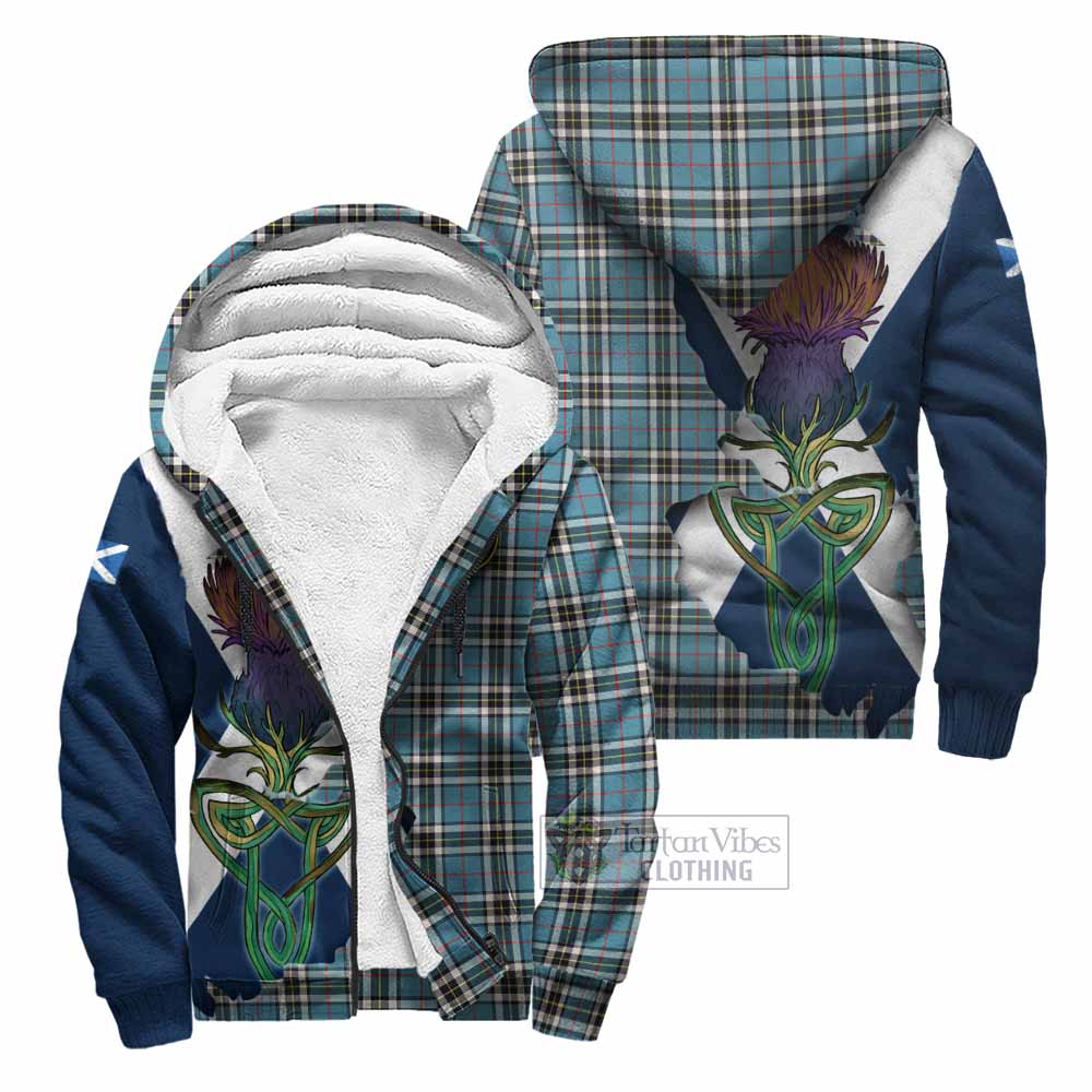 Tartan Vibes Clothing Thompson (Thomson) Tartan Family Crest Sherpa Hoodie Scottish Thistle Celtic Inspired