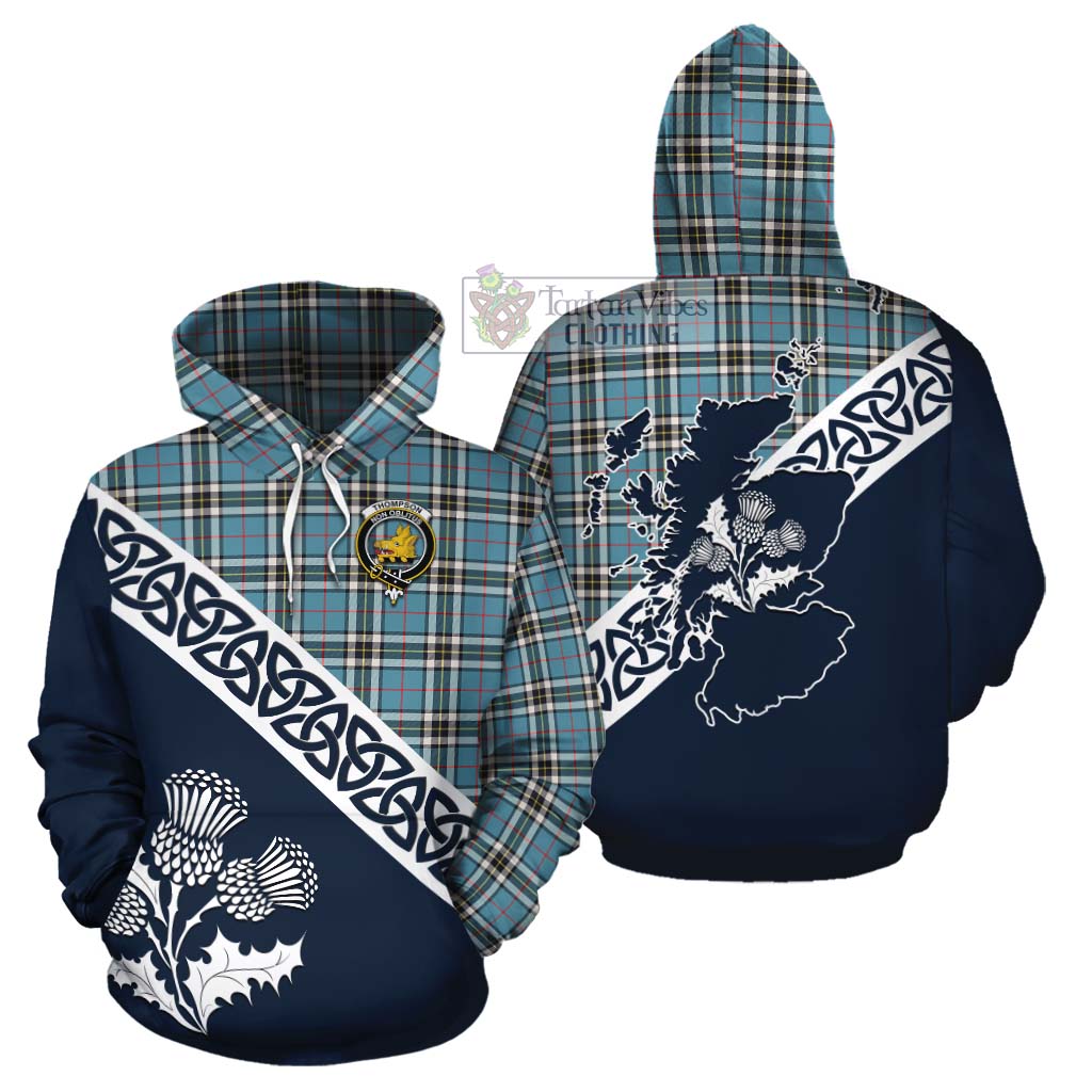 Tartan Vibes Clothing Thompson (Thomson) Tartan Cotton Hoodie Featuring Thistle and Scotland Map