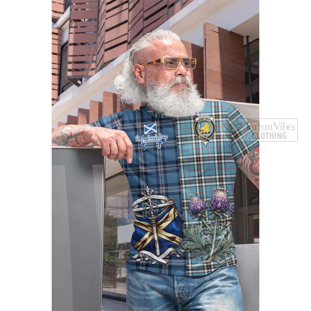 Tartan Vibes Clothing Thompson (Thomson) Tartan Cotton T-shirt Happy St. Andrew's Day Half Tartan Style