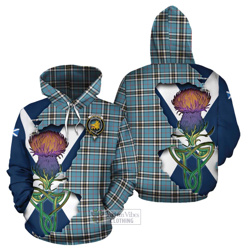 Tartan Vibes Clothing Thompson (Thomson) Tartan Family Crest Cotton Hoodie Scottish Thistle Celtic Inspired