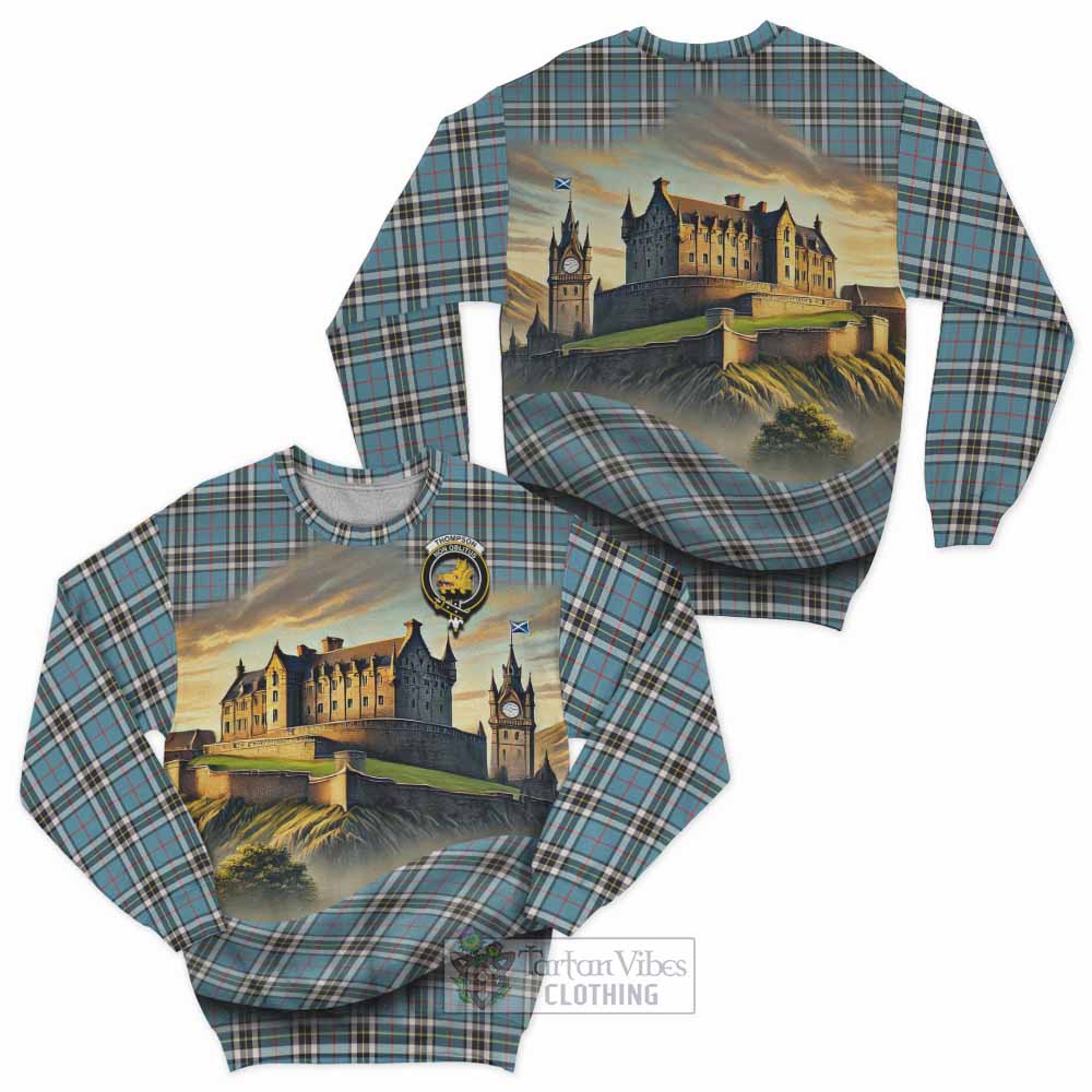 Tartan Vibes Clothing Thompson (Thomson) Tartan Family Crest Sweatshirt with Scottish Ancient Castle Style