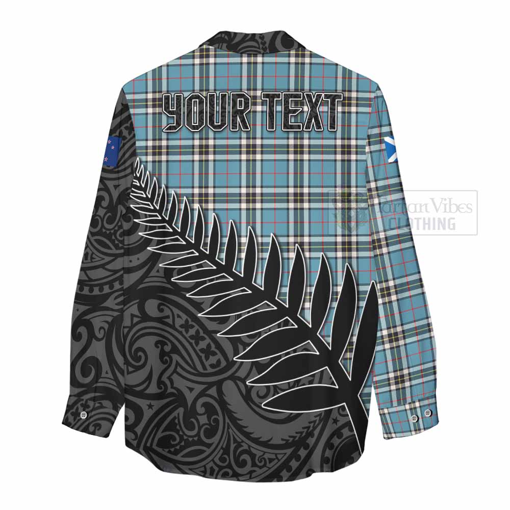 Tartan Vibes Clothing Thompson (Thomson) Crest Tartan Women's Casual Shirt with New Zealand Silver Fern Half Style