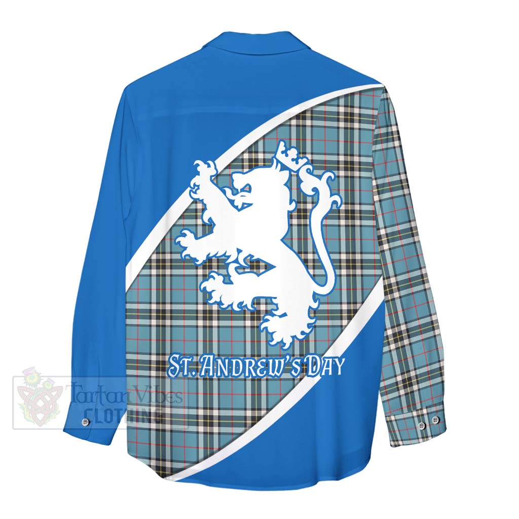 Tartan Vibes Clothing Thompson (Thomson) Family Crest Tartan Women's Casual Shirt Celebrate Saint Andrew's Day in Style