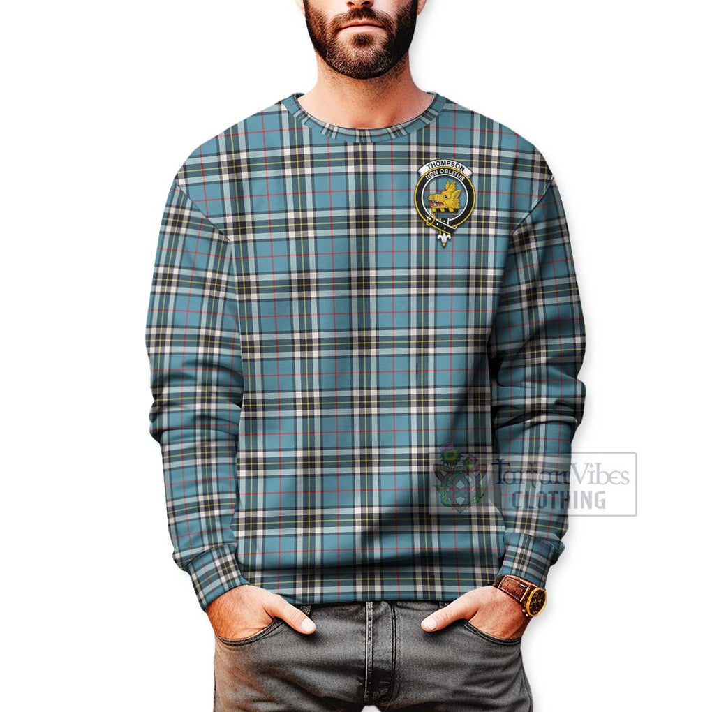 Tartan Vibes Clothing Thompson (Thomson) Tartan Sweatshirt with Family Crest and Bearded Skull Holding Bottles of Whiskey