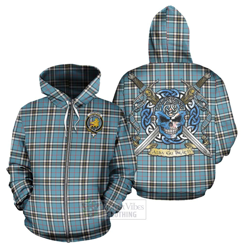 Thompson (Thomson) Tartan Hoodie with Family Crest Celtic Skull Style - Tartan Vibes Clothing