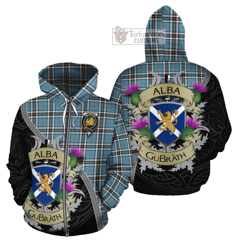Tartan Vibes Clothing Thompson (Thomson) Tartan Family Crest Cotton Hoodie Lion Rampant Royal Thistle Shield Celtic Inspired