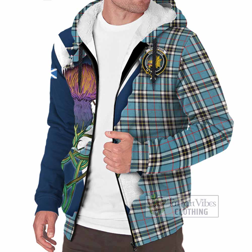 Tartan Vibes Clothing Thompson (Thomson) Tartan Family Crest Sherpa Hoodie Scottish Thistle Celtic Inspired