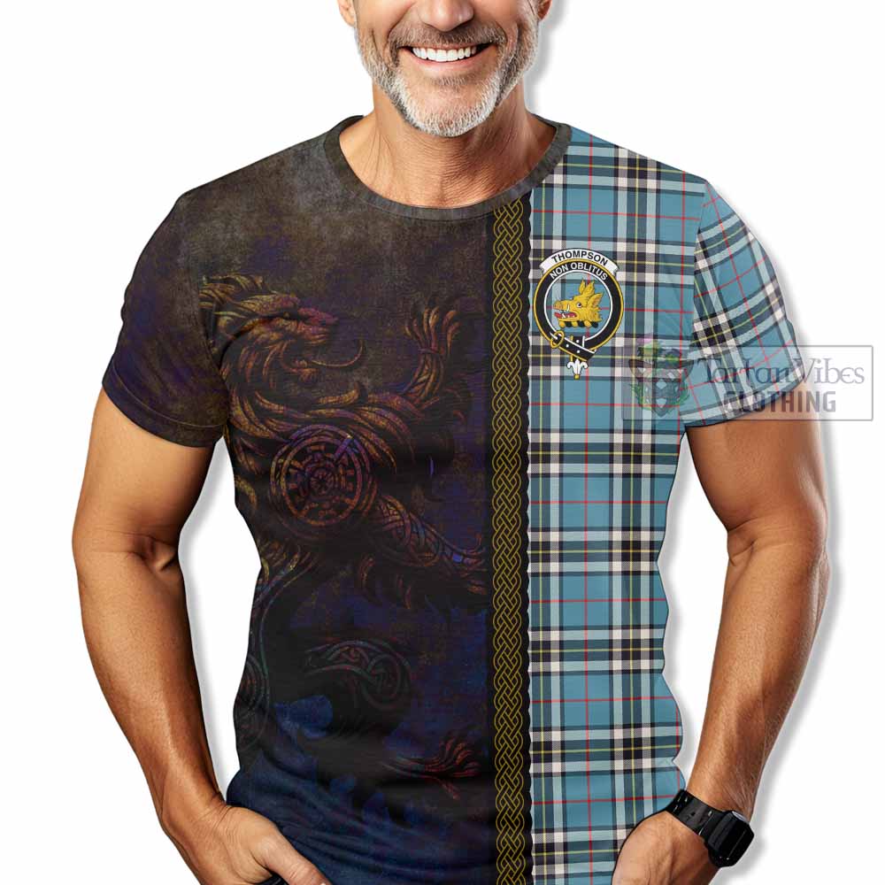 Tartan Vibes Clothing Thompson (Thomson) Tartan Family Crest T-Shirt Alba Gu Brath Be Brave Lion Ancient Style