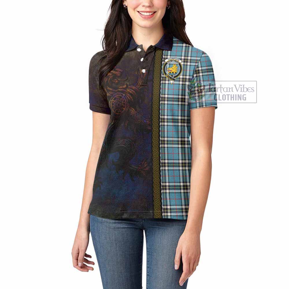Tartan Vibes Clothing Thompson (Thomson) Tartan Family Crest Women's Polo Shirt Alba Gu Brath Be Brave Lion Ancient Style