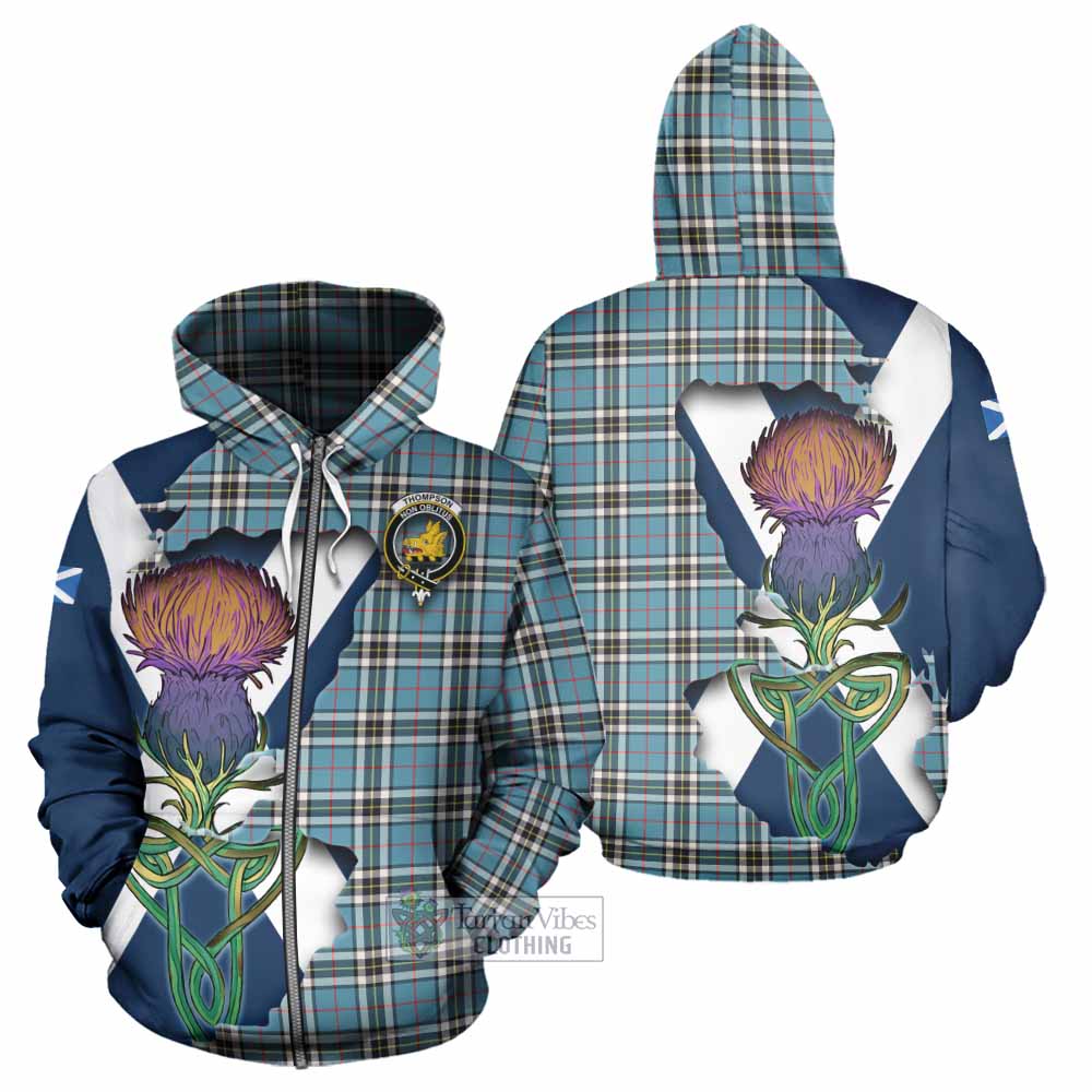 Tartan Vibes Clothing Thompson (Thomson) Tartan Family Crest Hoodie Scottish Thistle Celtic Inspired