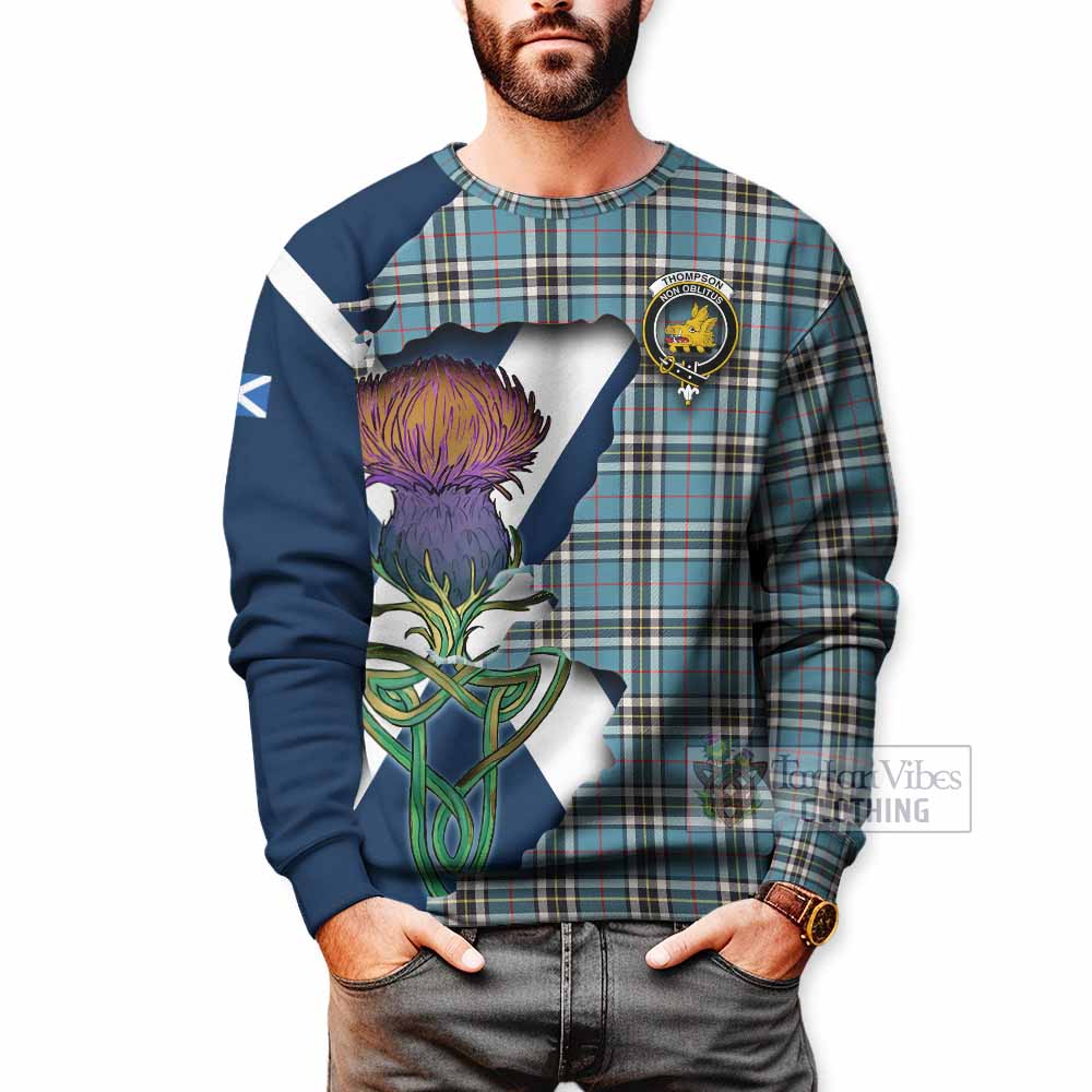 Tartan Vibes Clothing Thompson (Thomson) Tartan Family Crest Sweatshirt Scottish Thistle Celtic Inspired