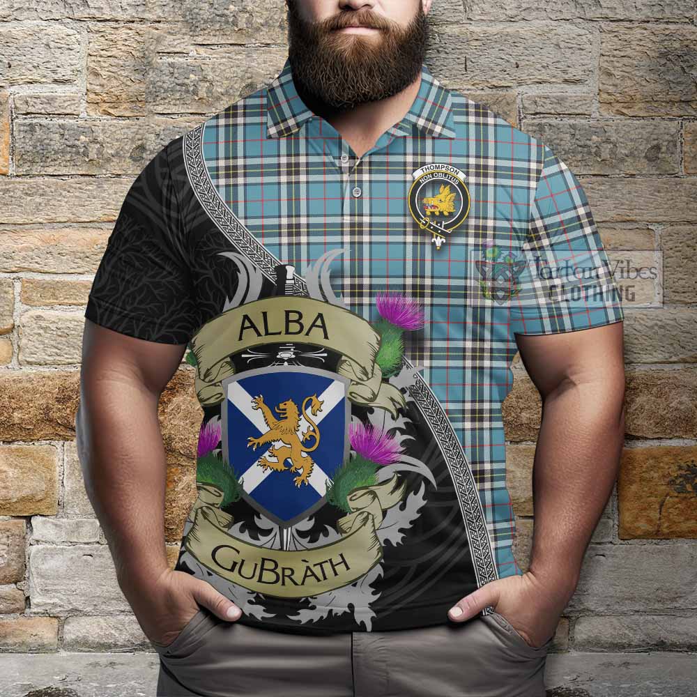 Tartan Vibes Clothing Thompson (Thomson) Tartan Family Crest Polo Shirt Lion Rampant Royal Thistle Shield Celtic Inspired