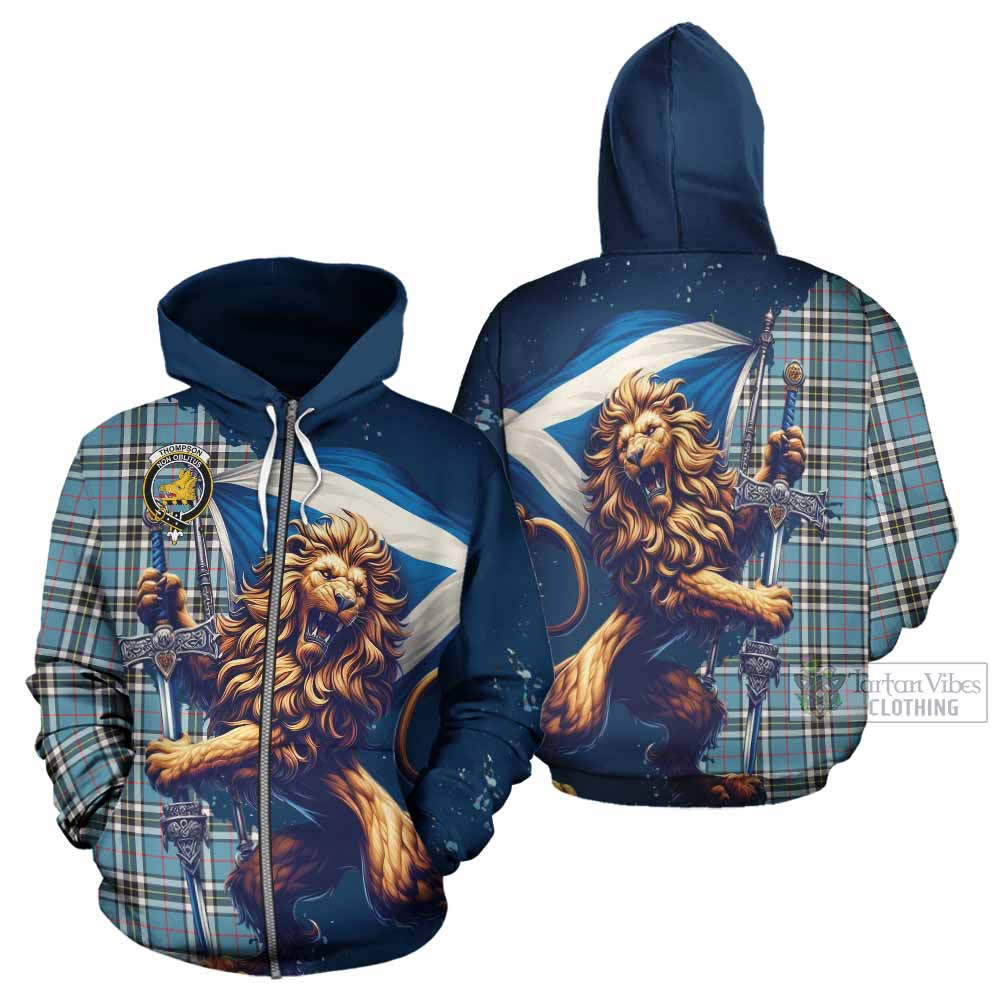 Thompson (Thomson) Tartan Family Crest Hoodie with Scottish Majestic Lion