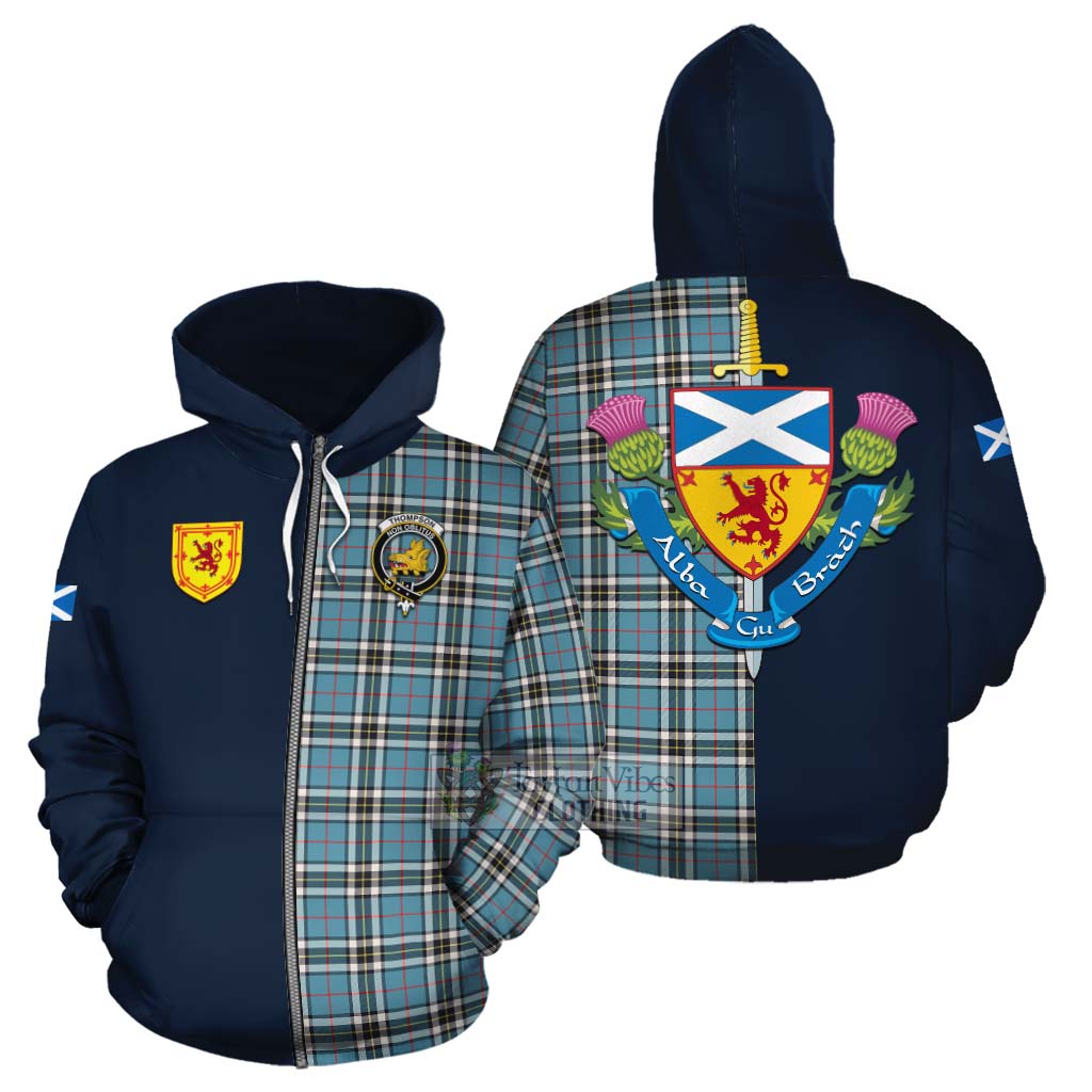 Tartan Vibes Clothing Thompson (Thomson) Tartan Cotton Hoodie Alba with Scottish Lion Royal Arm Half Style