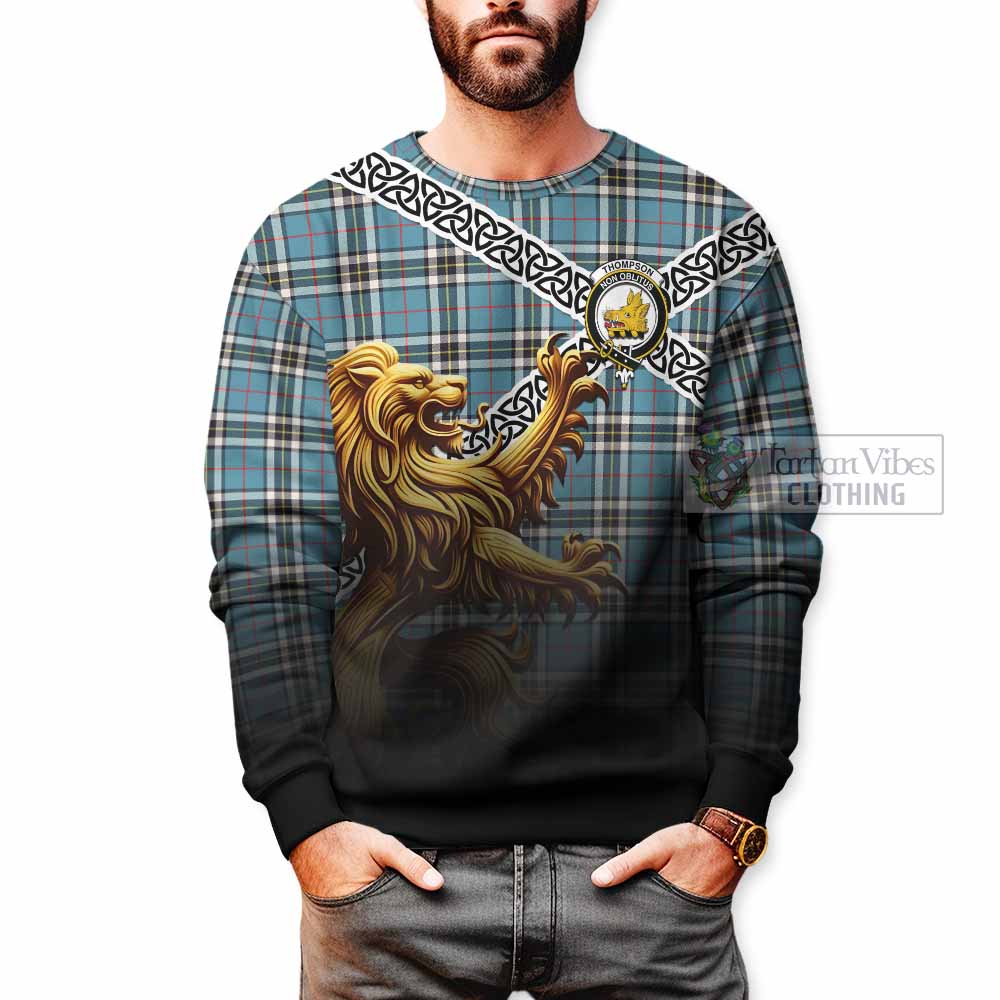Tartan Vibes Clothing Thompson (Thomson) Crest Tartan Sweatshirt with Golden Lion Emblem Celtic Style
