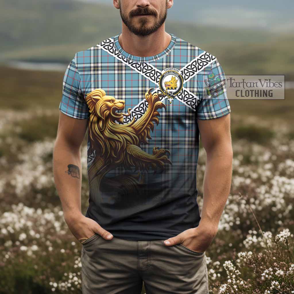 Tartan Vibes Clothing Thompson (Thomson) Crest Tartan T-Shirt with Golden Lion Emblem Celtic Style