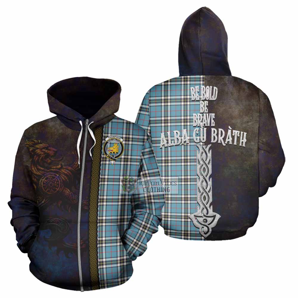 Tartan Vibes Clothing Thompson (Thomson) Tartan Family Crest Hoodie Alba Gu Brath Be Brave Lion Ancient Style