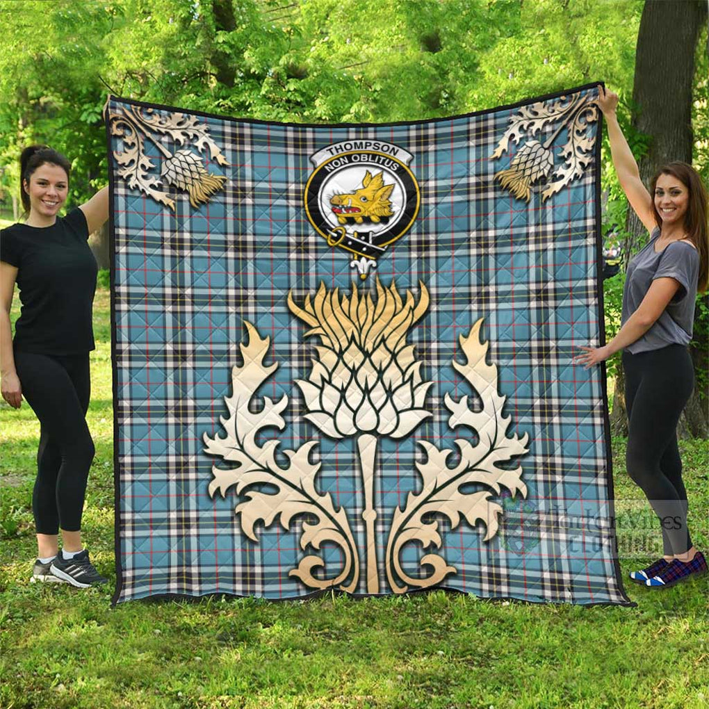 Tartan Vibes Clothing Thompson (Thomson) Tartan Quilt with Family Crest and Golden Thistle Style