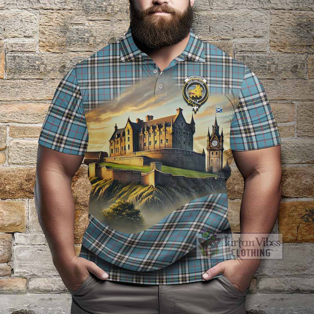 Tartan Vibes Clothing Thompson (Thomson) Tartan Family Crest Polo Shirt with Scottish Ancient Castle Stype