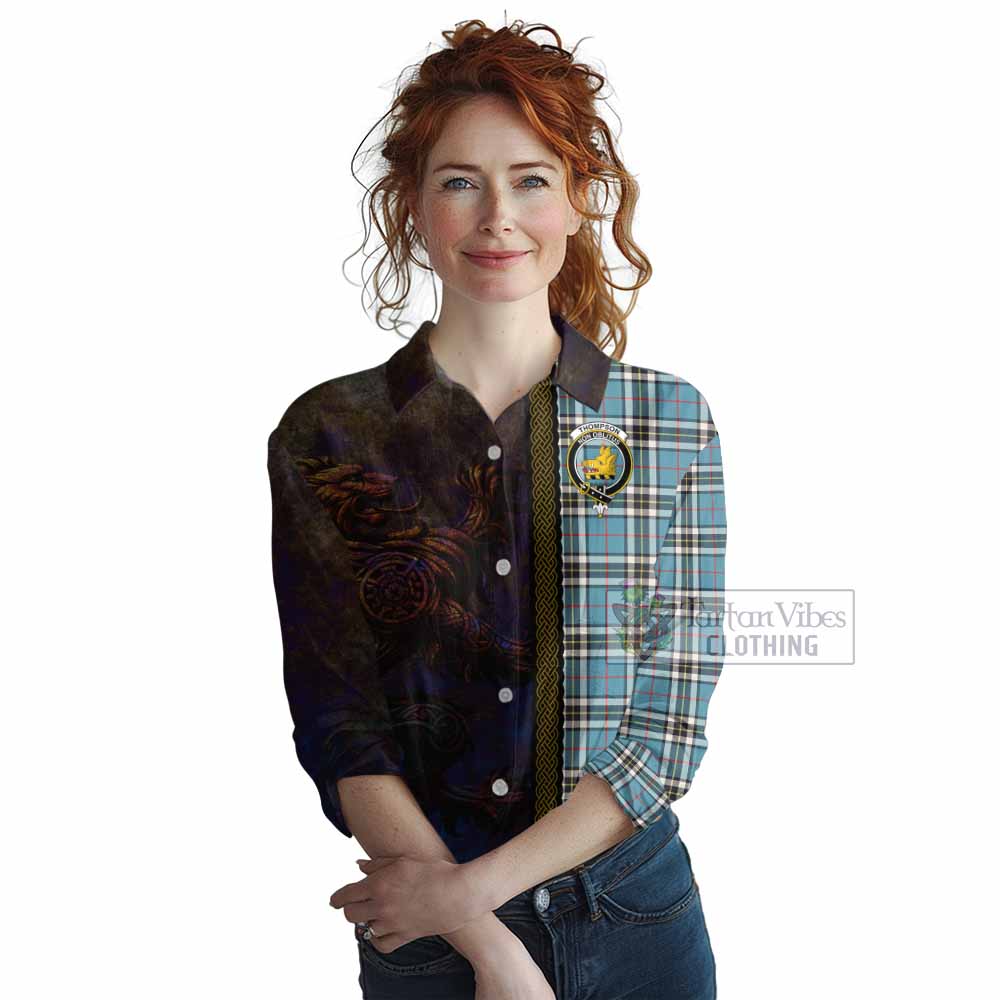 Tartan Vibes Clothing Thompson (Thomson) Tartan Family Crest Women's Casual Shirt Alba Gu Brath Be Brave Lion Ancient Style