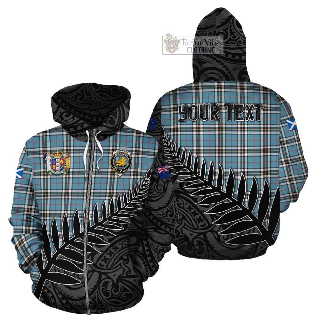 Tartan Vibes Clothing Thompson (Thomson) Crest Tartan Cotton Hoodie with New Zealand Silver Fern Half Style