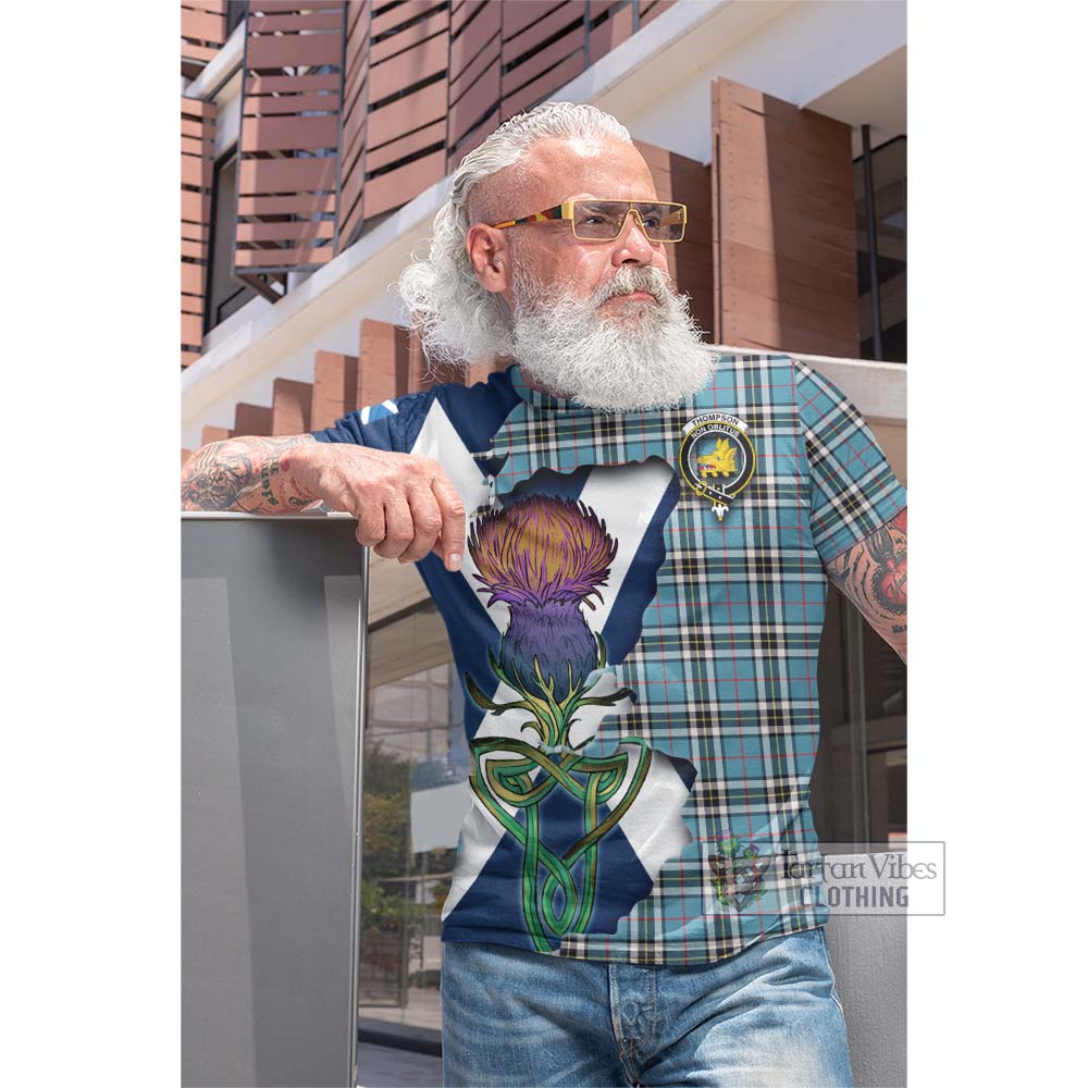 Tartan Vibes Clothing Thompson (Thomson) Tartan Family Crest Cotton T-shirt Scottish Thistle Celtic Inspired