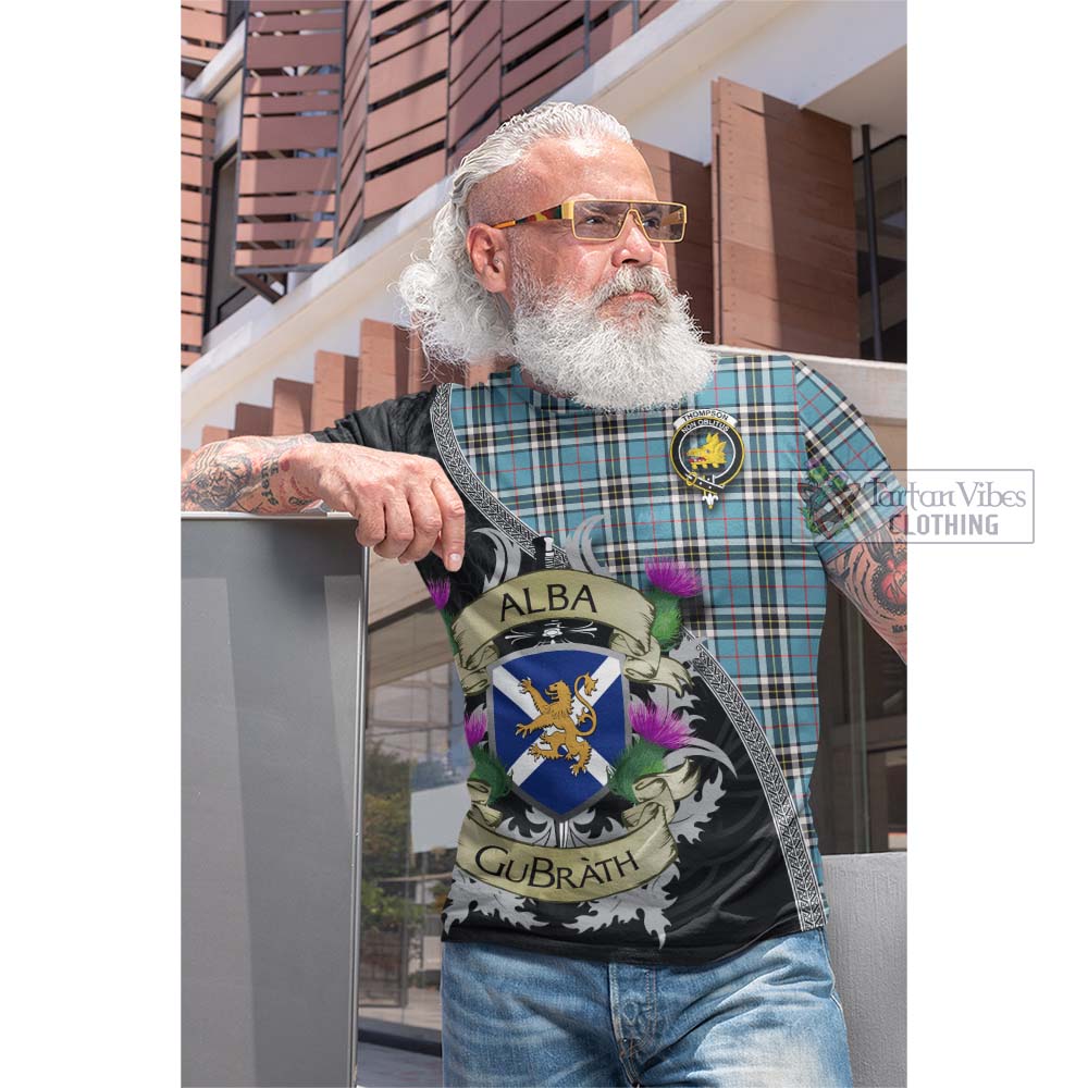 Tartan Vibes Clothing Thompson (Thomson) Tartan Family Crest Cotton T-shirt Lion Rampant Royal Thistle Shield Celtic Inspired