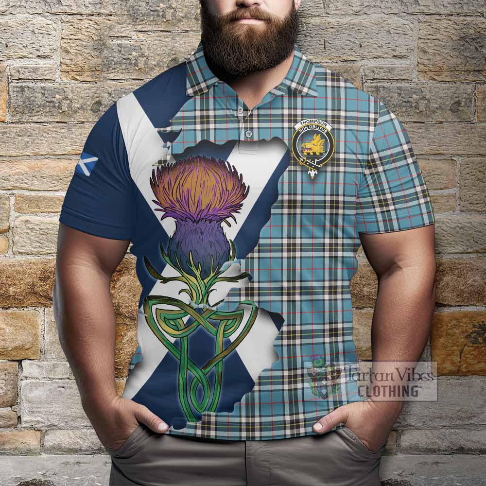 Tartan Vibes Clothing Thompson (Thomson) Tartan Family Crest Polo Shirt Scottish Thistle Celtic Inspired